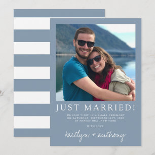 Modern Script Dusty Blue Minimalistic Wedding Announcement