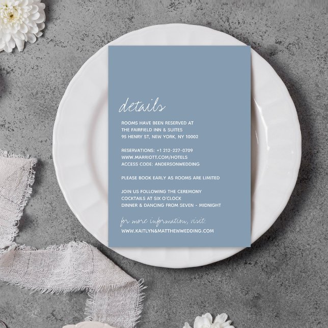 Modern Script Dusty Blue Minimalistic Wedding Enclosure Card (Creator Uploaded)