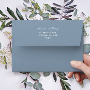 Modern Script Dusty Blue Minimalistic Wedding Envelope
