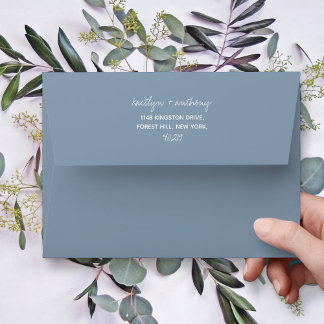 Modern Script Dusty Blue Minimalistic Wedding Envelope