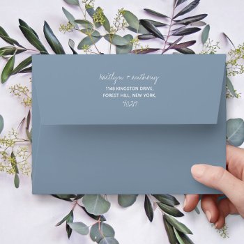 Modern Script Dusty Blue Minimalistic Wedding Envelope by Invitation_Republic at Zazzle