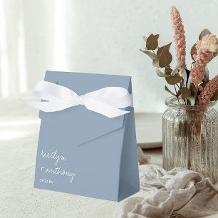 Modern Script Dusty Blue Minimalistic Wedding Favor Boxes