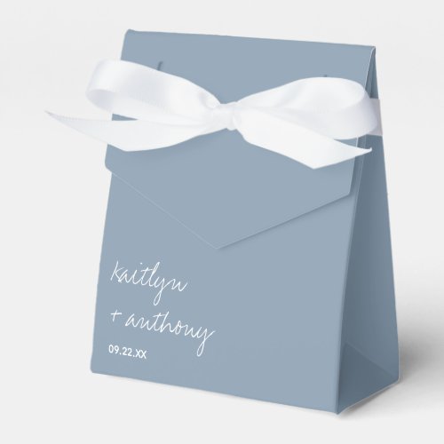 Modern Script Dusty Blue Minimalistic Wedding Favor Boxes