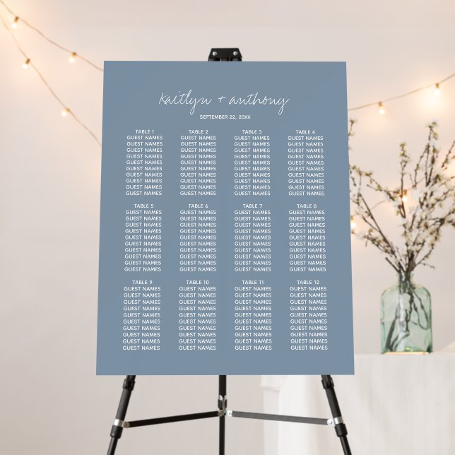 Modern Script Dusty Blue Minimalistic Wedding Foam Board (In Situ (Stand))