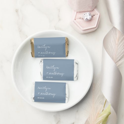 Modern Script Dusty Blue Minimalistic Wedding Hersheys Miniatures