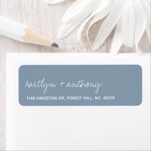 Modern Script Dusty Blue Minimalistic Wedding Label