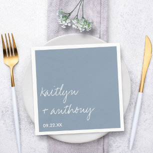 Modern Script Dusty Blue Minimalistic Wedding Napkins