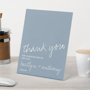 Modern Script Dusty Blue Minimalistic Wedding Pedestal Sign