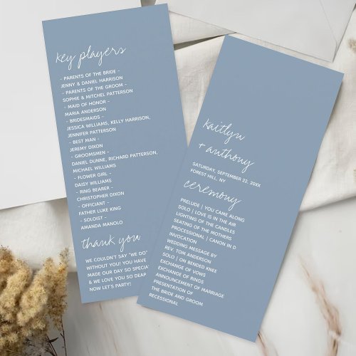 Modern Script Dusty Blue Minimalistic Wedding Program