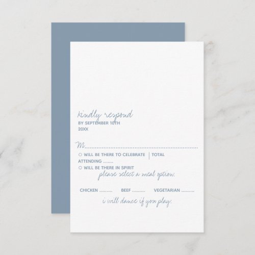 Modern Script Dusty Blue Minimalistic Wedding RSVP Card