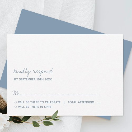 Modern Script Dusty Blue Minimalistic Wedding RSVP Card