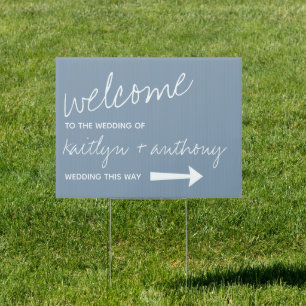Modern Script Dusty Blue Minimalistic Wedding Sign