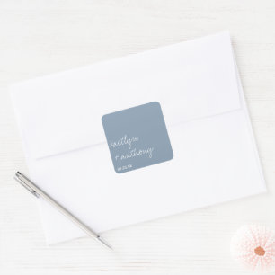 Modern Script Dusty Blue Minimalistic Wedding Square Sticker