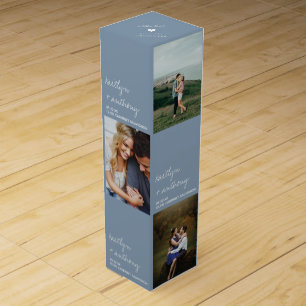 Modern Script Dusty Blue Minimalistic Wedding Wine Box