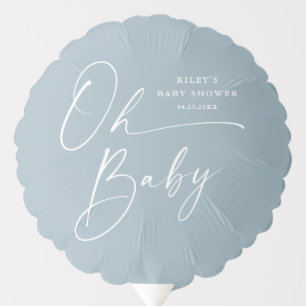 Modern Script Dusty Blue Oh Baby Shower Balloon