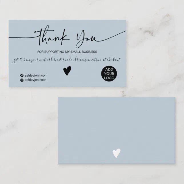 Modern script dusty blue order thank you business card | Zazzle