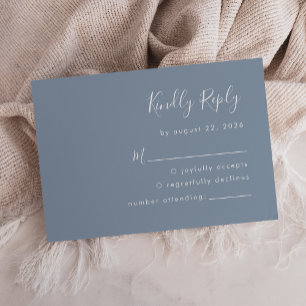 Modern Script Dusty Blue Wedding RSVP Card