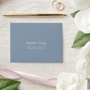 Modern Script Dusty Blue Wedding RSVP Return Envelope