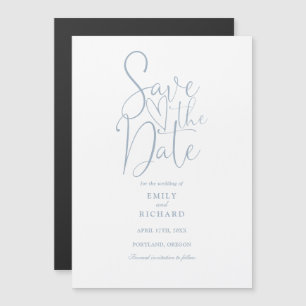 Modern Script Dusty Blue Wedding Save The Date Magnetic Invitation
