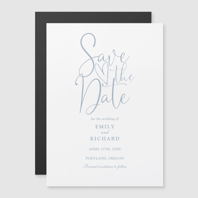 Modern Script Dusty Blue Wedding Save The Date Magnetic Invitation (Front/Back)