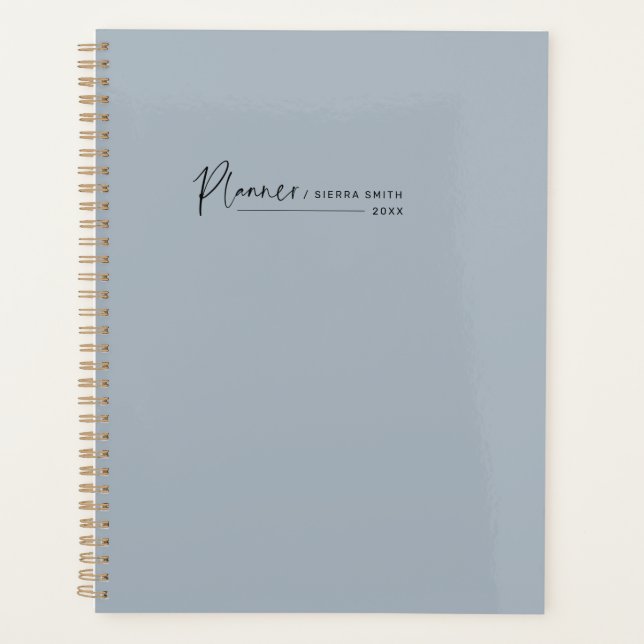 Modern Script Dusty Blue Weekly Monthly Planner (Front)