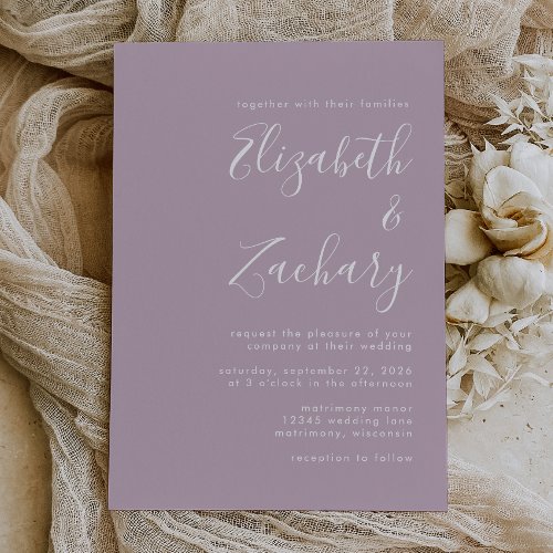 Modern Script Dusty Lavender Wedding Invitation