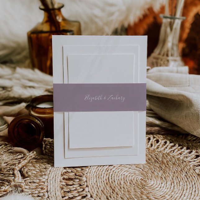 Modern Script Dusty Lavender Wedding Invitation Belly Band (Creator Uploaded)