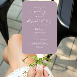 Modern Script Dusty Lavender Wedding Program Hand Fan