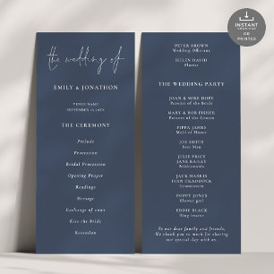 Modern Script Dusty Navy Blue Wedding Program