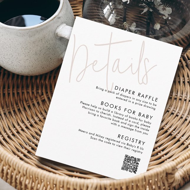Modern Script Dusty Pink Baby Shower Details Enclosure Card (Modern Script Pink Baby Shower Details Enclosure Card)