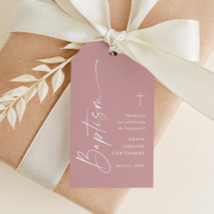 Modern Script Dusty Pink Baptism Thank You Favor Gift Tags