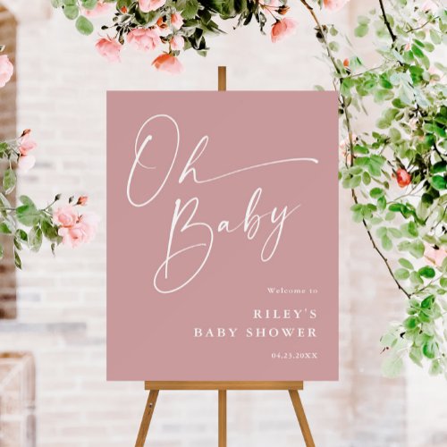 Modern Script Dusty Pink Girl Baby Shower Welcome Foam Board