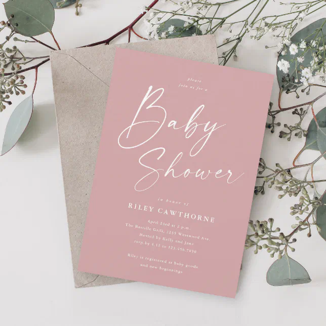 Modern Script Dusty Pink Girls Baby Shower Invitation | Zazzle