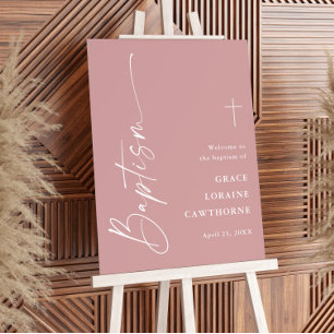 Modern Script Dusty Pink Girls Baptism Welcome Foam Board
