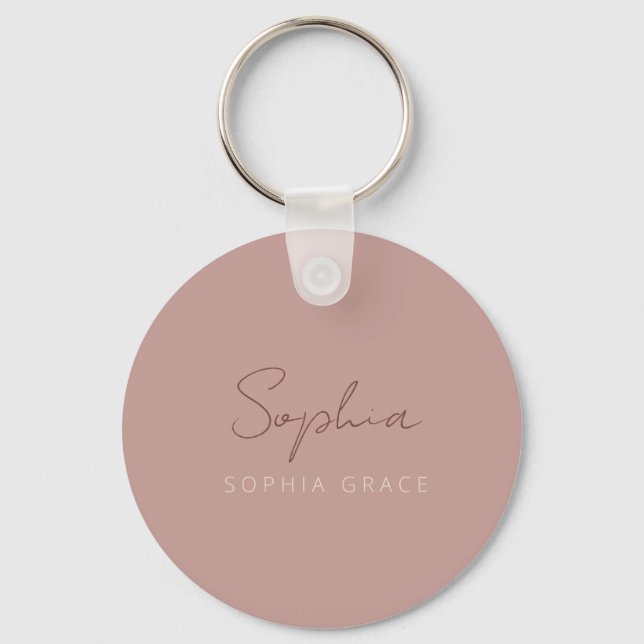 Modern Script Dusty Pink Handwritten Girly  Keychain (Front)