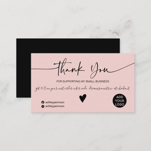 Modern script dusty pink order thank you business card