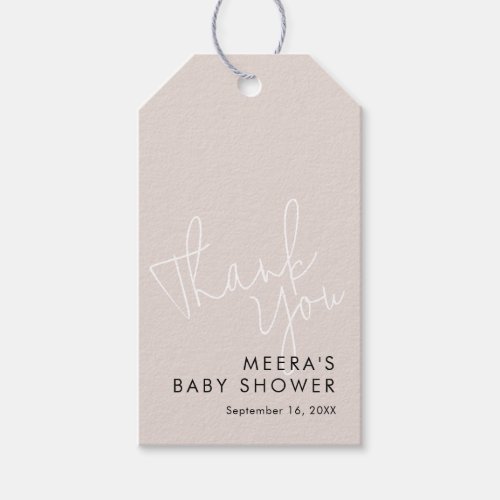 Modern Script Dusty Pink Thank You Baby Shower Gift Tags