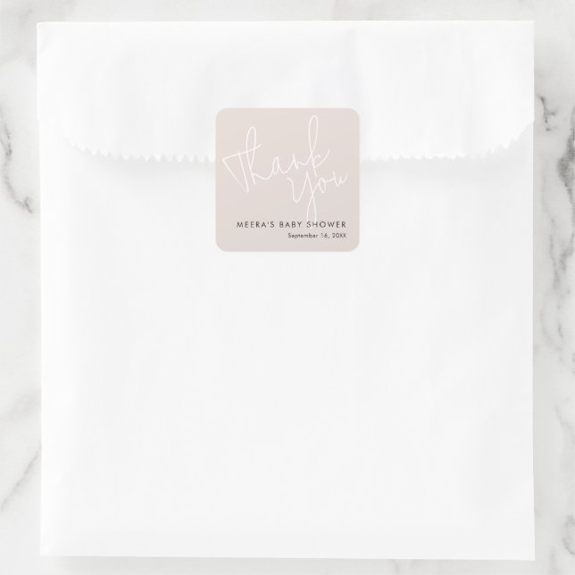 Modern Script Dusty Pink Thank You Baby Shower Square Sticker (Bag)
