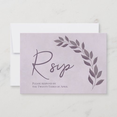 Modern Script Dusty Purple  Plum Leaves Wedding RSVP Card