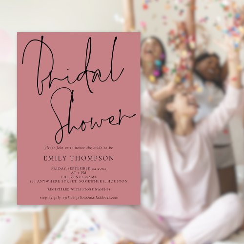 Modern Script Dusty Rose Bridal Shower Invitation