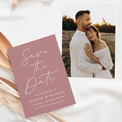 Modern Script Dusty Rose Photo Save The Date