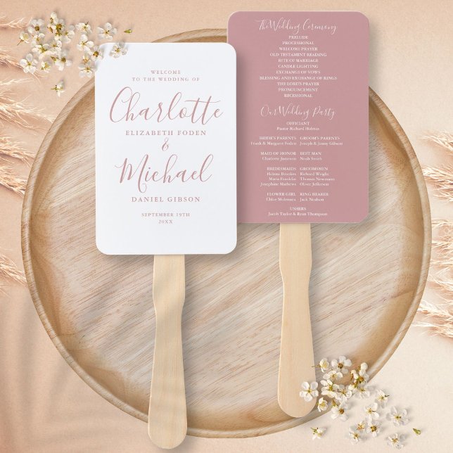 Modern Script Dusty Rose Wedding Program Hand Fan (Modern Script Dusty Rose Wedding Program Hand Fan)