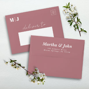 Modern Script Dusty Rose Wedding Return Address Envelope