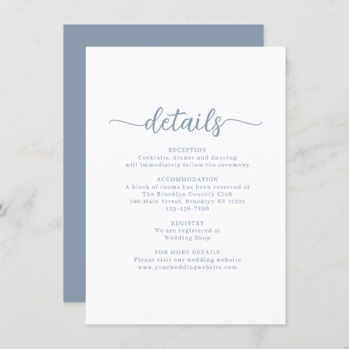 Modern Script Dusty Wedding Details Enclosure Card