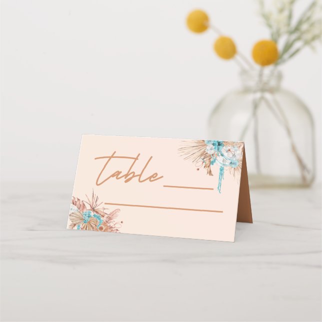 Modern Script Earthy Brown Floral Wedding Place Card (Front)