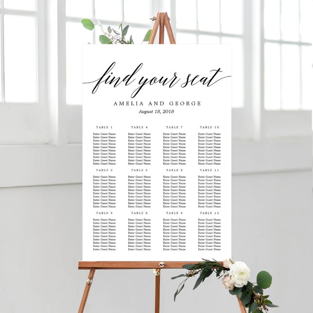 Modern Script EDITABLE COLOR Seating Chart Faux Canvas Print (Creator Uploaded)