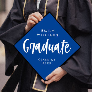Modern Script Editable Colors Graduate Blue Graduation Cap Topper
