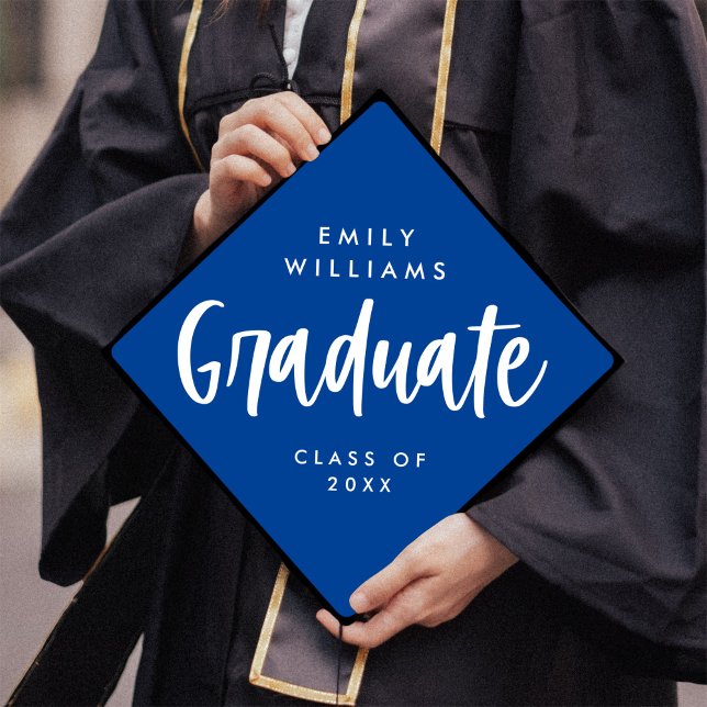 Modern Script Editable Colors Graduate Blue Graduation Cap Topper (Creator Uploaded)
