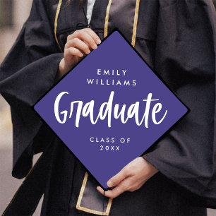 Modern Script Editable Colors Graduate Purple Graduation Cap Topper
