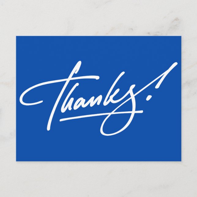 Modern Script Electric Blue Thank You Card (Front)